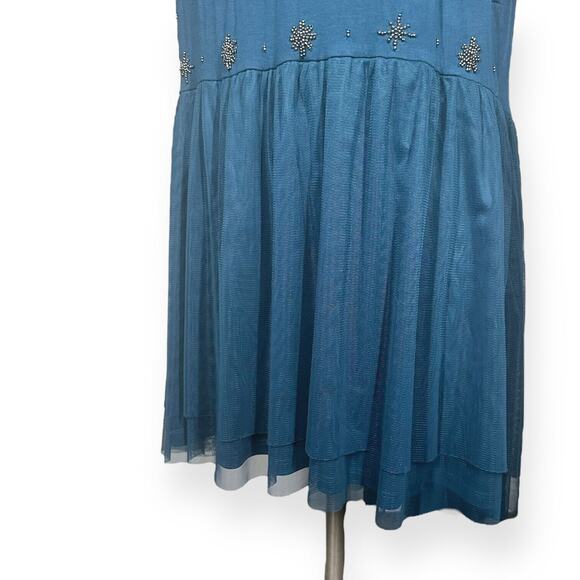 TORRID Teal Green Embellished Babydoll Top Coquette Double Mesh Beaded 2X - Picture 6 of 13